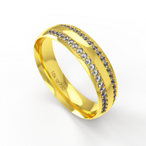 Aliança de Casamento parte Interna Anatômica Exterior com Pedras Ouro Branco, Ouro Rose ou Amarelo 18k C928RZ