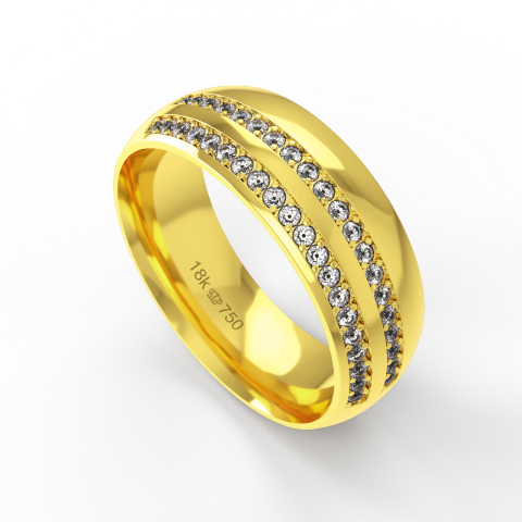 Aliança Casamento parte Interna Anatômica com Pedras Ouro Branco,  Ouro Rose ou Amarelo 18k C929RZ