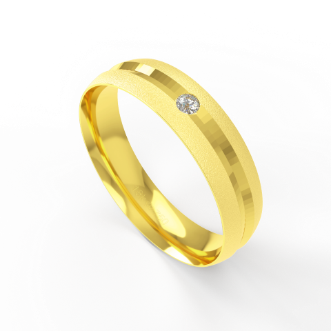 Aliança de Casamento parte Interna Anatômica com Pedra Acabamento Fosqueado e Polido Ouro Branco, Ouro Rose ou Amarelo 1