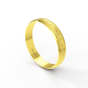 Aliança de Casamento Noivado parte Interna Reta Exterior Trabalhado Ouro Branco, Ouro Rose ou Amarelo 18k AT49