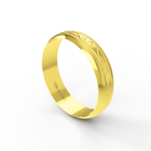 Aliança de Casamento Noivado parte Interna Reta Exterior Trabalhado Ouro Branco, Ouro Rose ou Amarelo 18k AT50