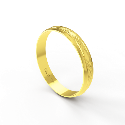 Aliança de Casamento Noivado parte Interna Reta Exterior Trabalhado Ouro Branco, Ouro Rose ou Amarelo 18k AT56