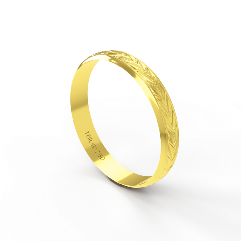 Aliança de Casamento Noivado parte Interna Reta Exterior Trabalhado Ouro Branco, Ouro Rose ou Amarelo 18k AT58