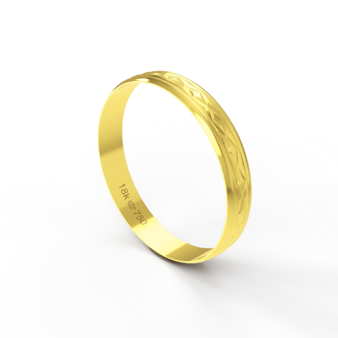 Aliança de Casamento Noivado parte Interna Reta Exterior Trabalhado Ouro Branco, Ouro Rose ou Amarelo 18k AT60