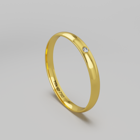 Aliança de Casamento parte Interna Anatômica com Pedra Ouro Branco, Ouro Rose ou Amarelo 18k C526RZ