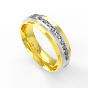 Aliança de Casamento 2 cores parte Interna Anatômica Exterior com Pedras Ouro Branco, Ouro Rose ou Amarelo 18k C739RZ