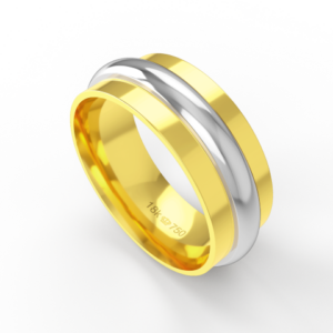 Aliança de Casamento 2 cores Noivado Compromisso parte Interna Anatômica Ouro Branco, Ouro Rose ou Amarelo 18k C841R