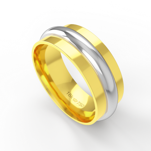 Aliança de Casamento 2 cores Noivado Compromisso parte Interna Anatômica Ouro Branco, Ouro Rose ou Amarelo 18k C841R