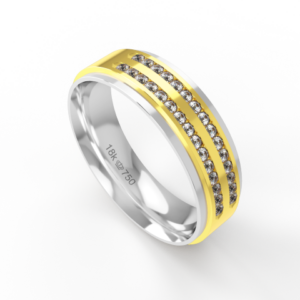 Aliança Casamento 2 cores parte Interna Anatômica com Pedra Ouro Branco, Ouro Rose ou Amarelo 18k C917RZ