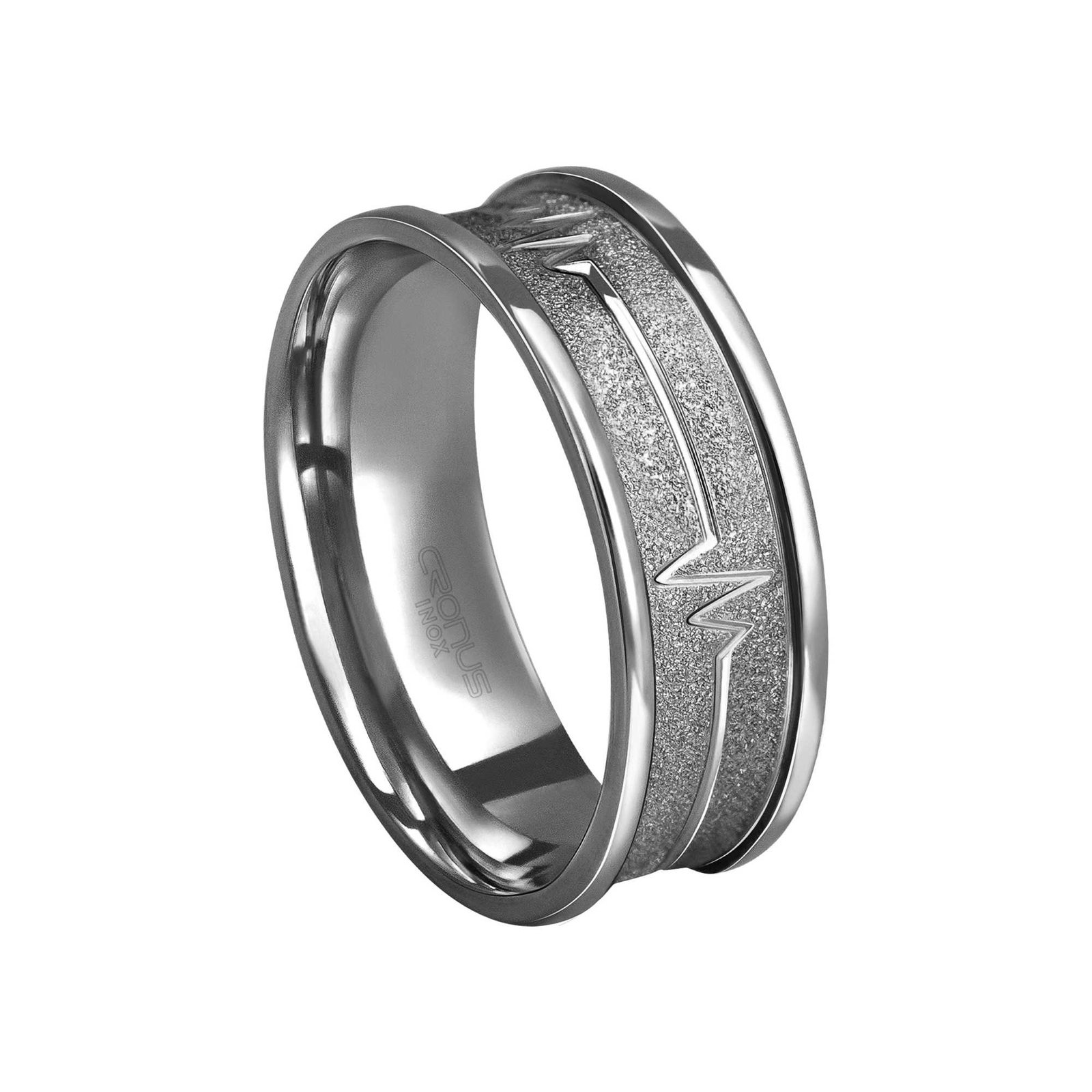 Aliança de Aço Masculina Namoro Compromisso Anatômica Batimentos Coração com Trabalho Acabamento Polido e Fosco 4251