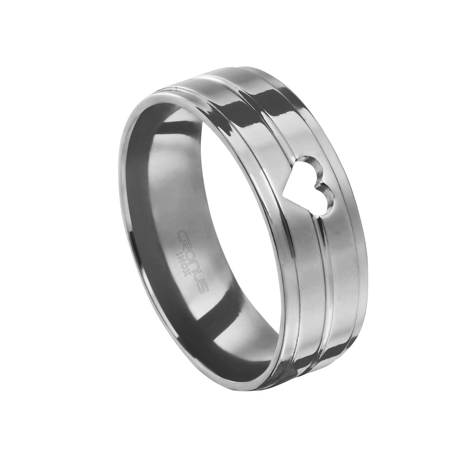 Aliança de Aço Namoro Compromisso Anatômica com Coração e Frisos Trabalhados Acabamento Polido 4250 L