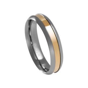 Aliança de Aço Masculina Namoro Compromisso Anatômica com Friso em Ouro 4411