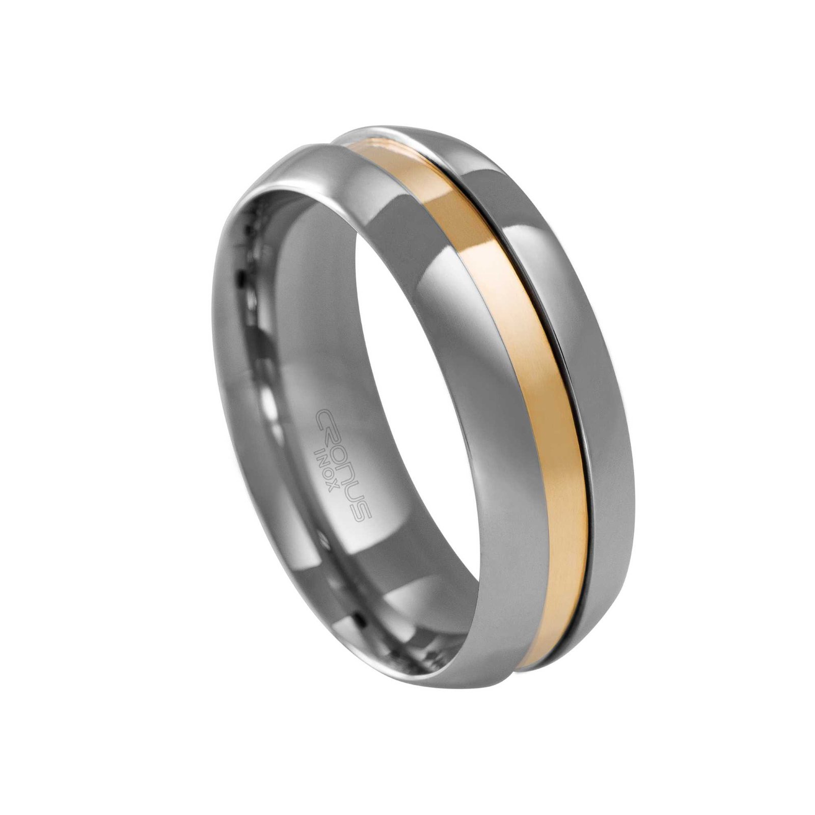 Aliança de Aço Masculina Namoro Compromisso Anatômica com Friso em Ouro 4412