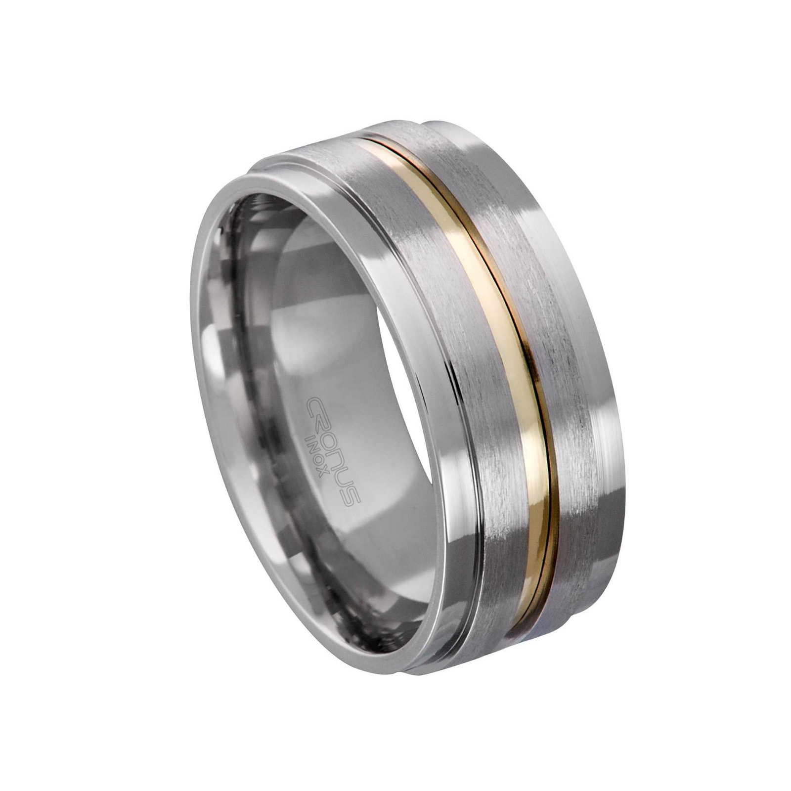 Aliança de Aço Masculina Namoro Compromisso Anatômica com Friso em Ouro Acabamento Polido e Fosco 4407