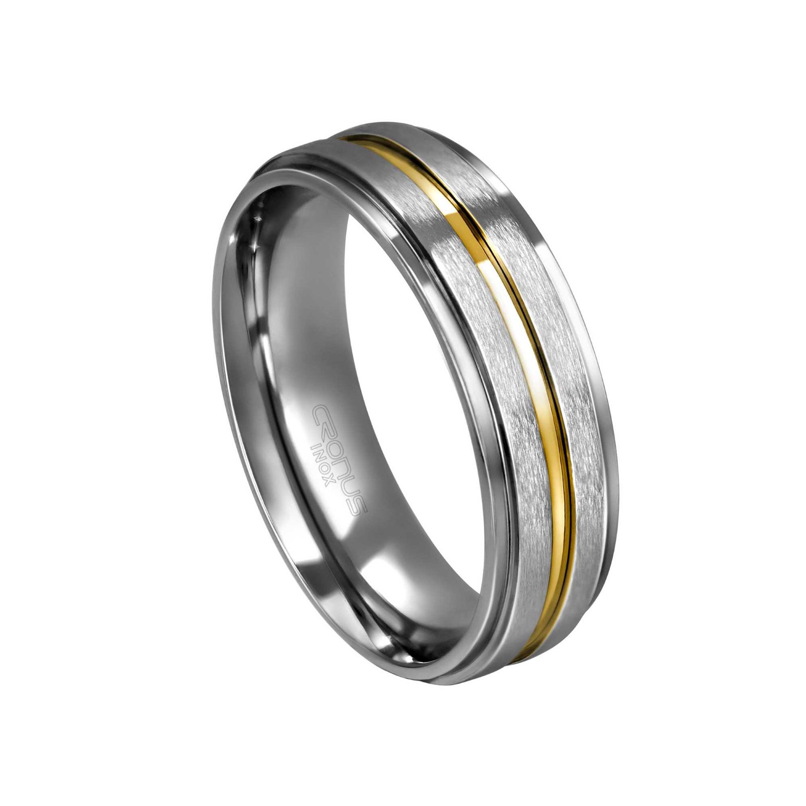 Aliança de Aço Masculina Namoro Compromisso Anatômica com Friso em Ouro Acabamento Polido e Fosco 4416 LX