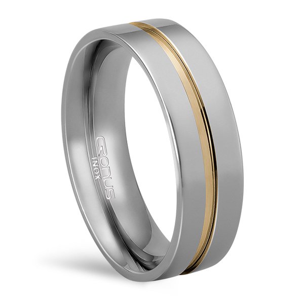Aliança de Aço Masculina Namoro Compromisso Anatômica com Friso em Ouro Acabamento Fosco 4429
