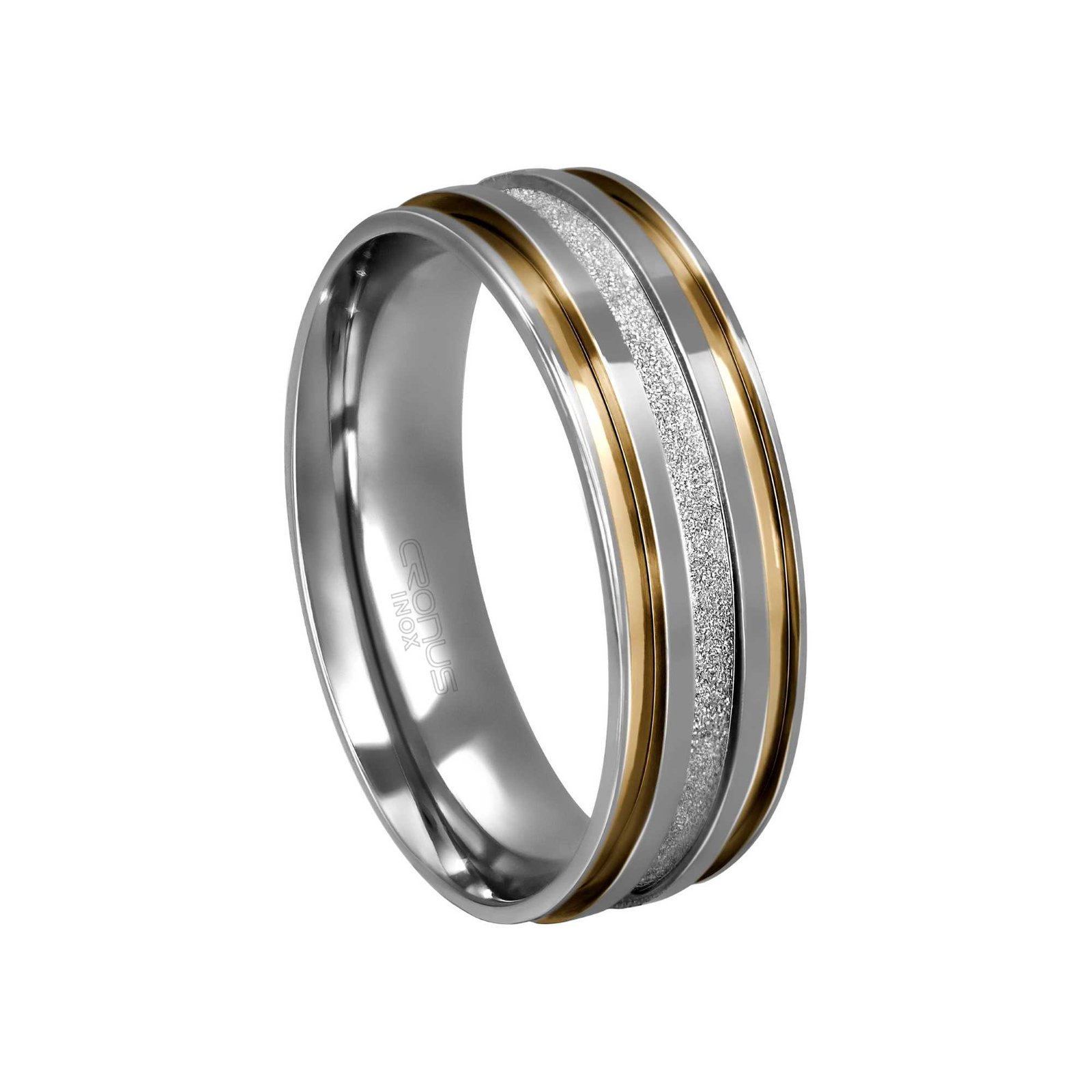 Aliança de Aço Masculina Namoro Compromisso Anatômica com Frisos em Ouro Acabamento Polido e Fosco 4425