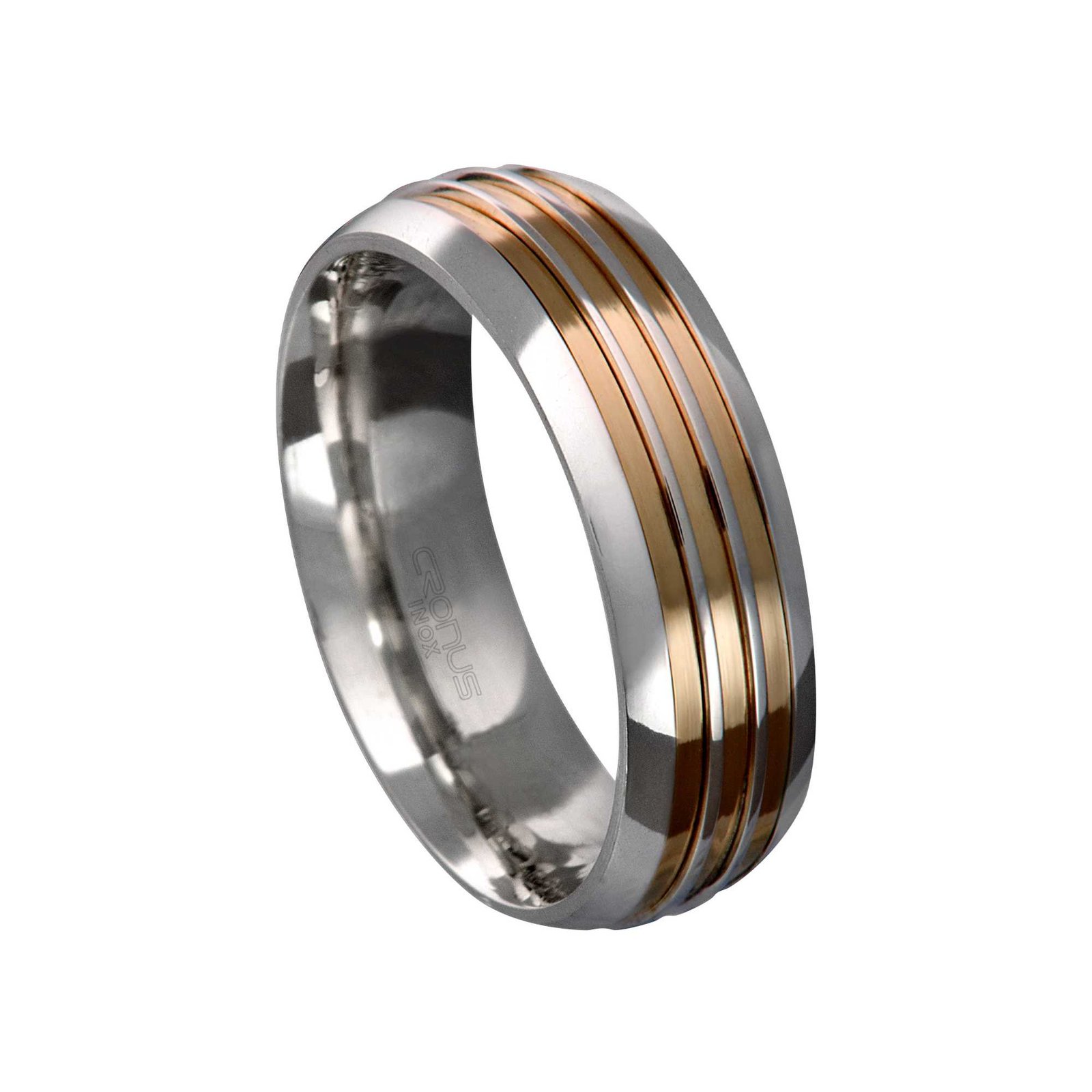 Aliança de Aço Masculina Namoro Compromisso Anatômica com Frisos em Ouro Acabamento Polido 4408