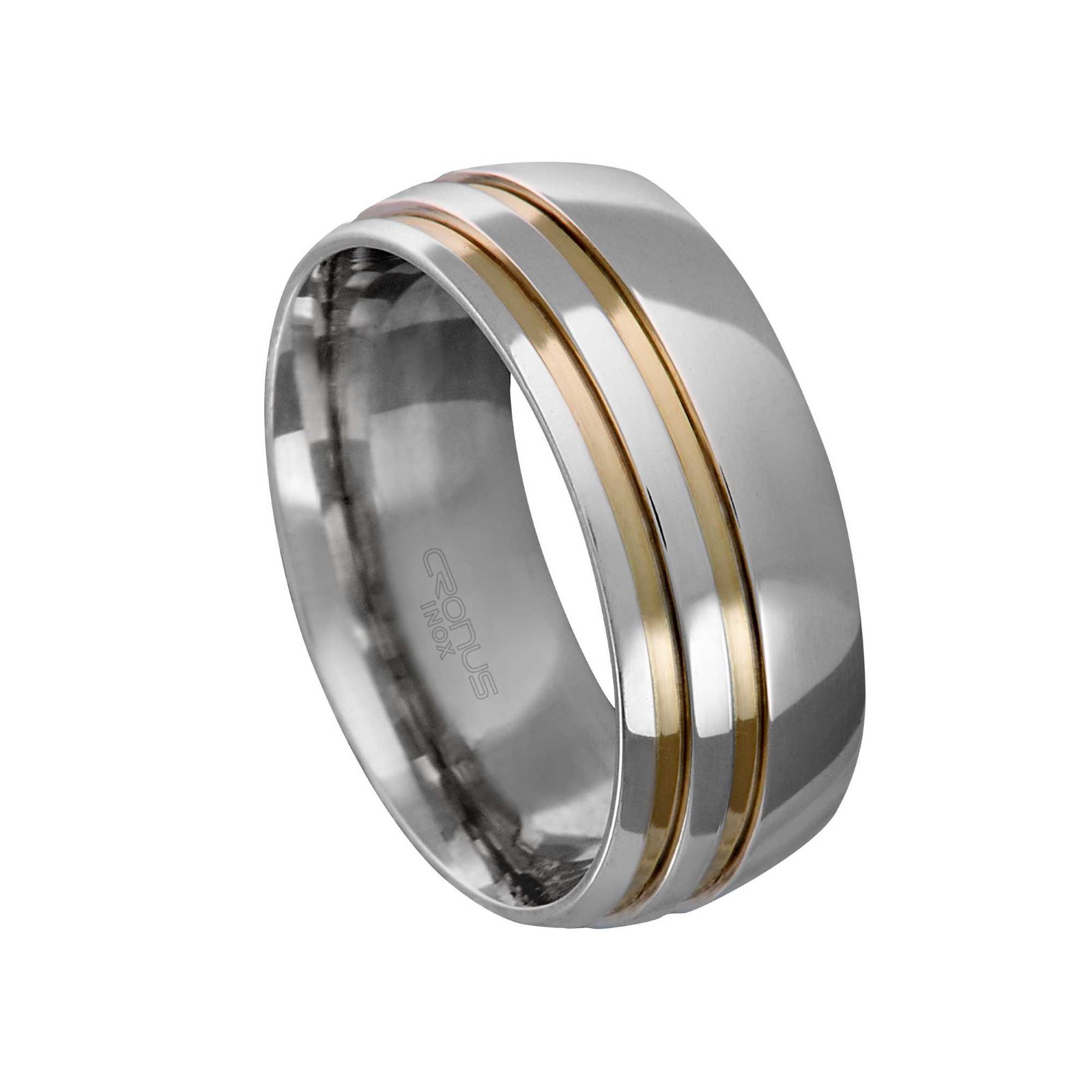 Aliança de Aço Masculina Namoro Compromisso Anatômica com Frisos em Ouro Acabamento Polido 4409