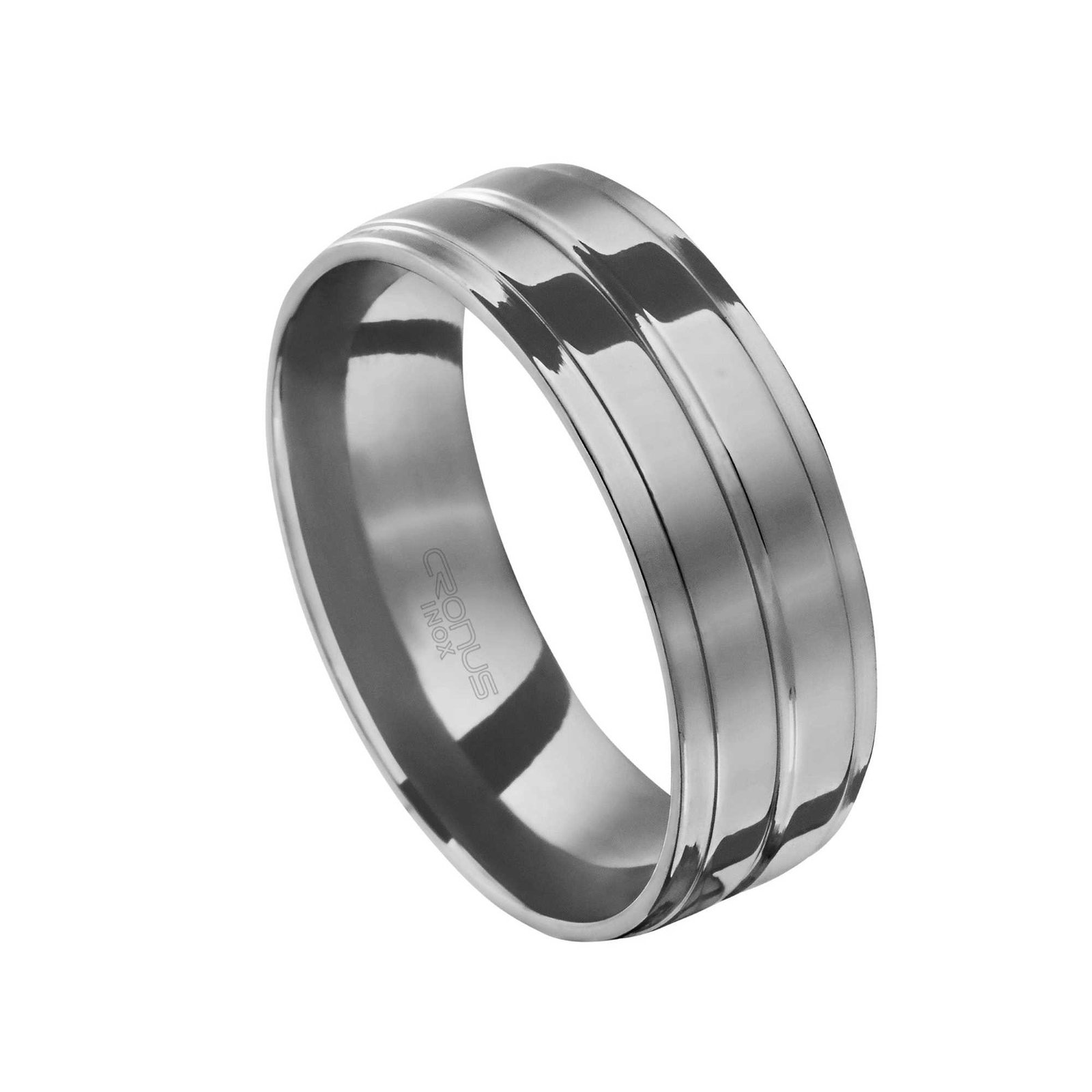 Aliança de Aço Masculina Namoro Compromisso Anatômica com Frisos Trabalhados Acabamento Polido 4249 L