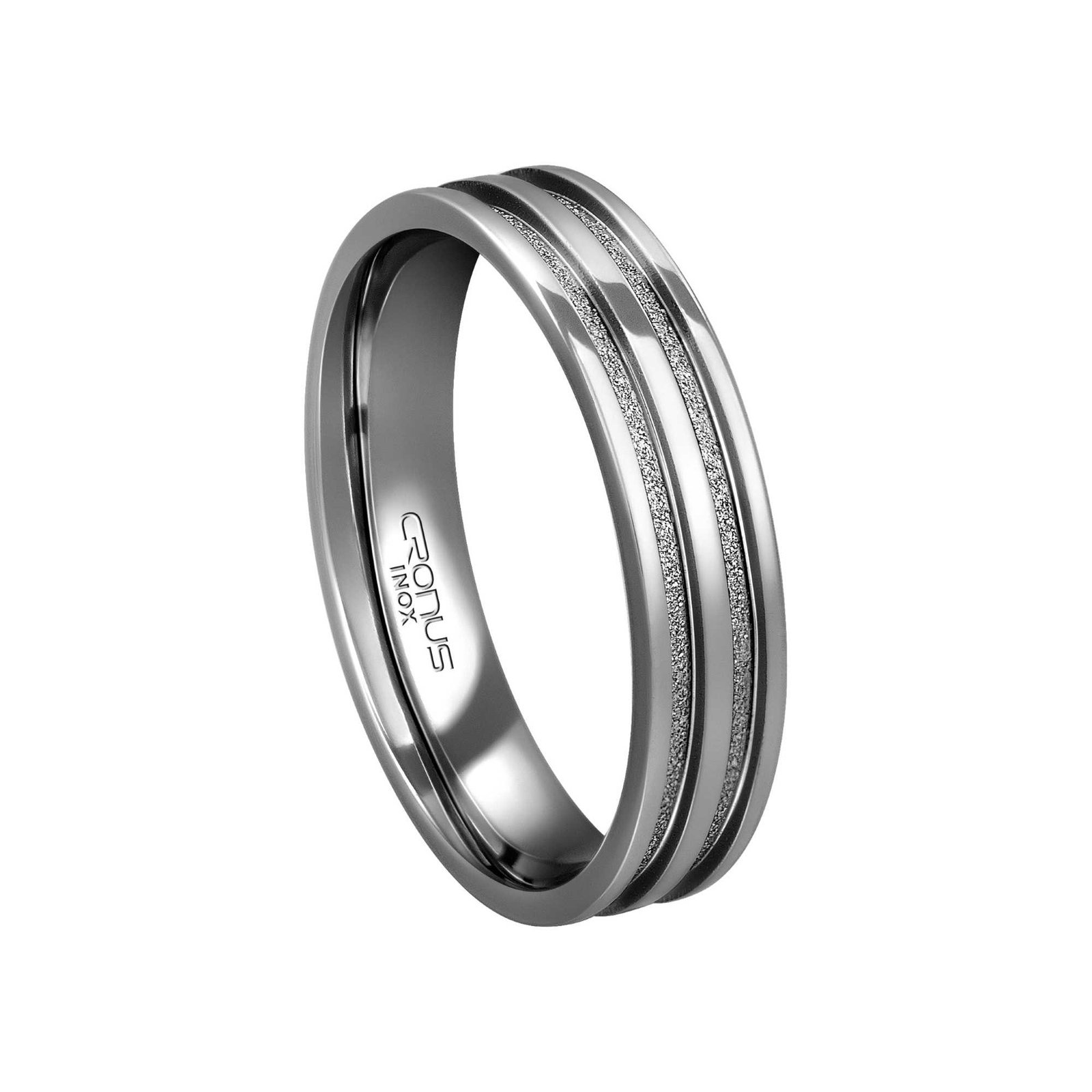 Aliança de Aço Masculina Namoro Compromisso Anatômica com Frisos Trabalhados Acabamento Polido e Fosco 4246