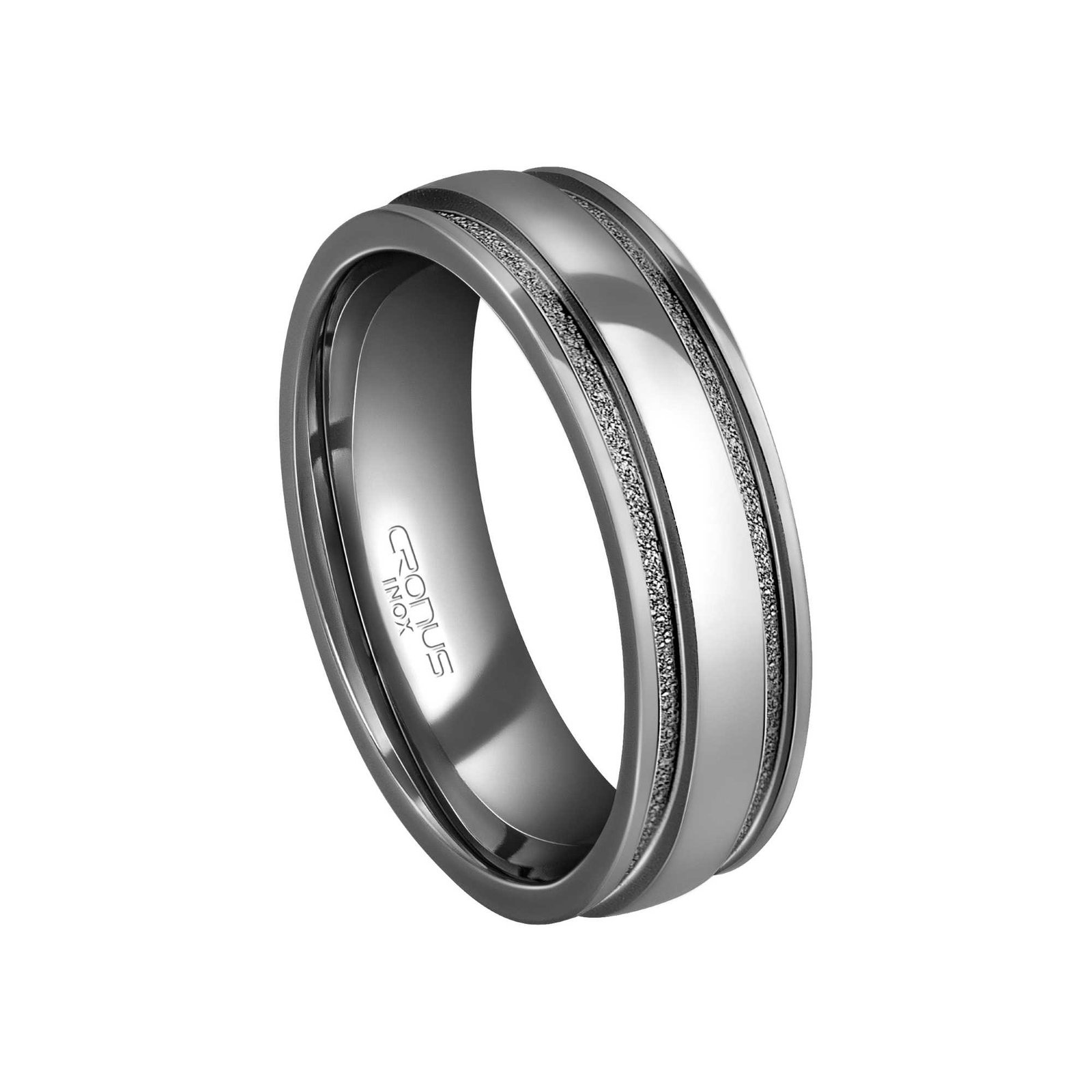 Aliança de Aço Masculina Namoro Compromisso Anatômica com Frisos Trabalhados Acabamento Polido e Fosco 4256