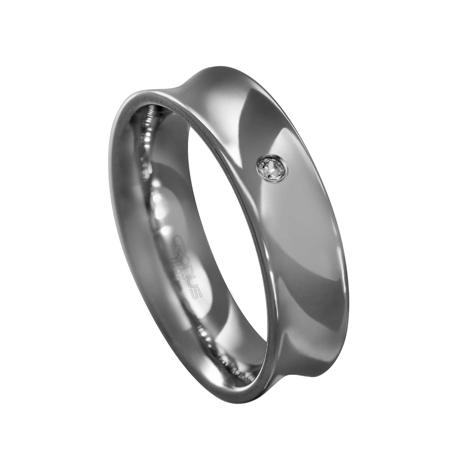 Aliança de Aço Namoro Compromisso Anatômica com Zircônia Côncava Acabamento Polido AAUP6