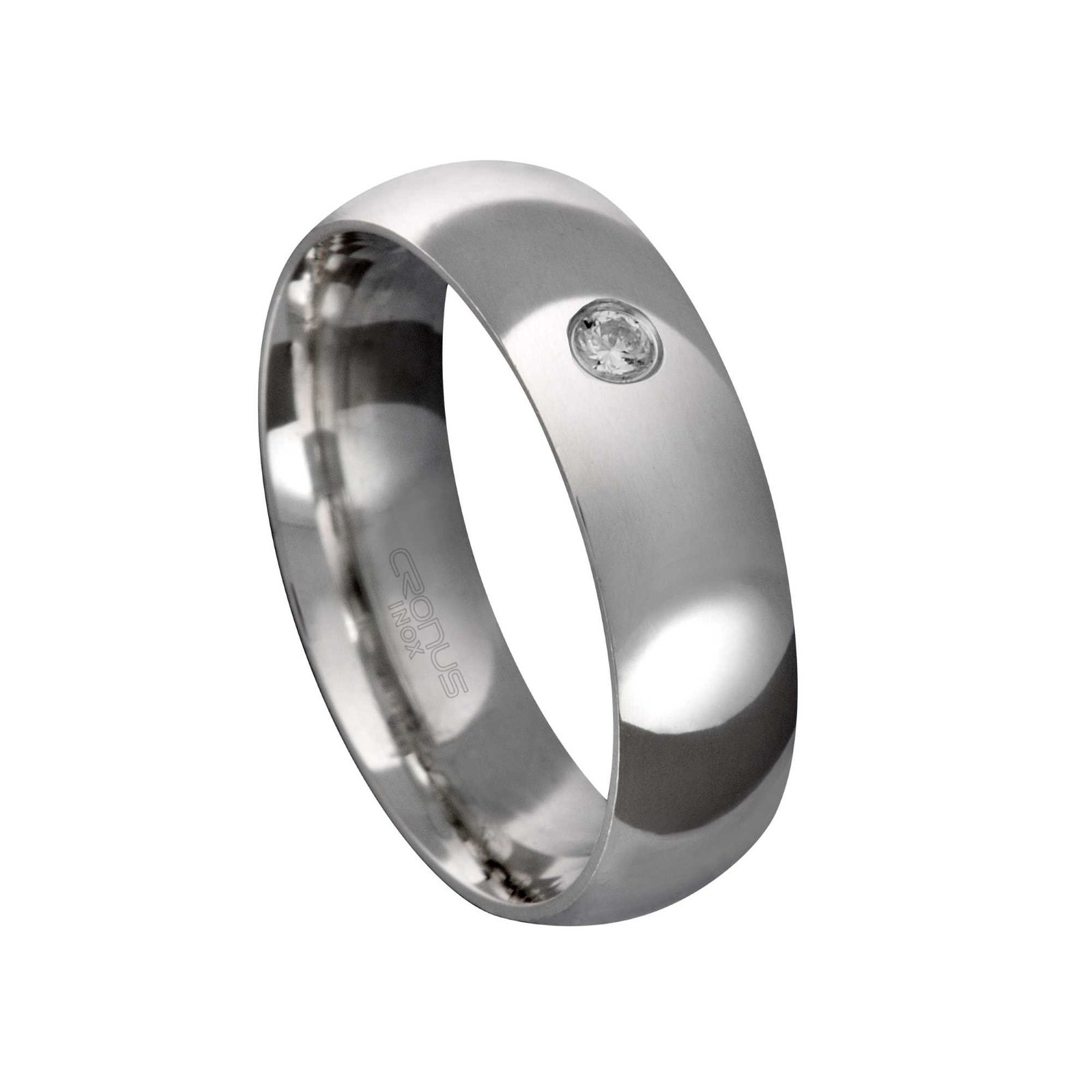 Aliança de Aço Namoro Compromisso Anatômica com Zircônia e Acabamento Polido AAP6