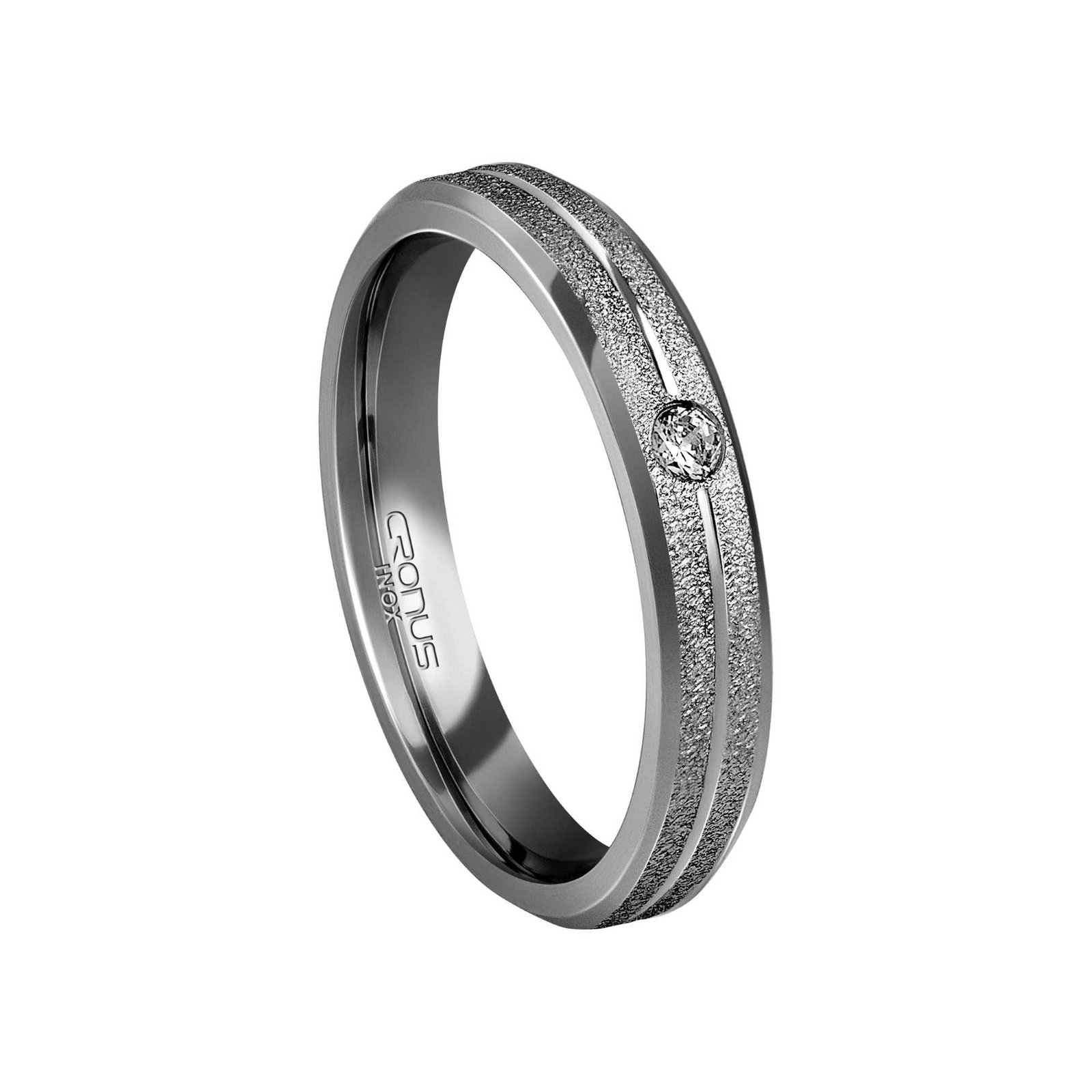 Aliança de Aço Namoro Compromisso Anatômica com Zircônia e Friso Acabamento Polido e Fosco 4321