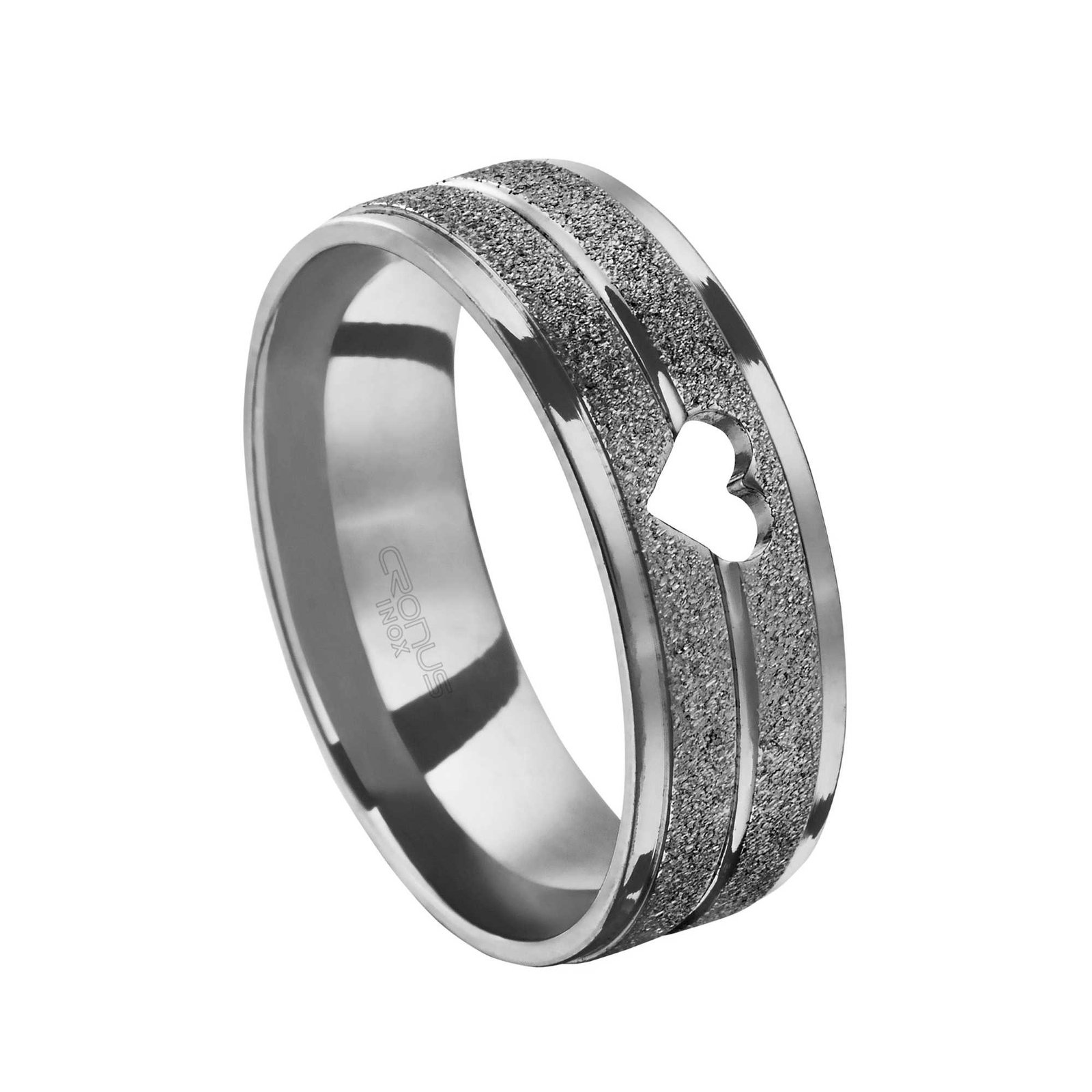 Aliança de Aço Namoro Compromisso Anatômica Coração com Frisos Trabalhados Acabamento Polido e Fosco 4250