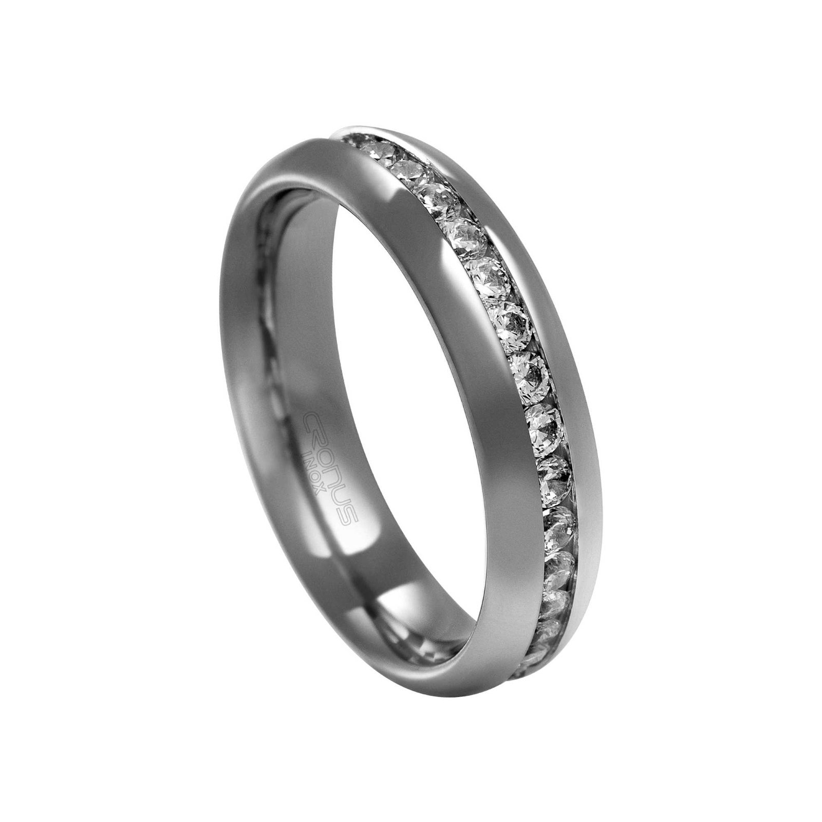 Aliança de Aço Namoro Compromisso Anatômica Cravejada com Zircônias Acabamento Polido 4309