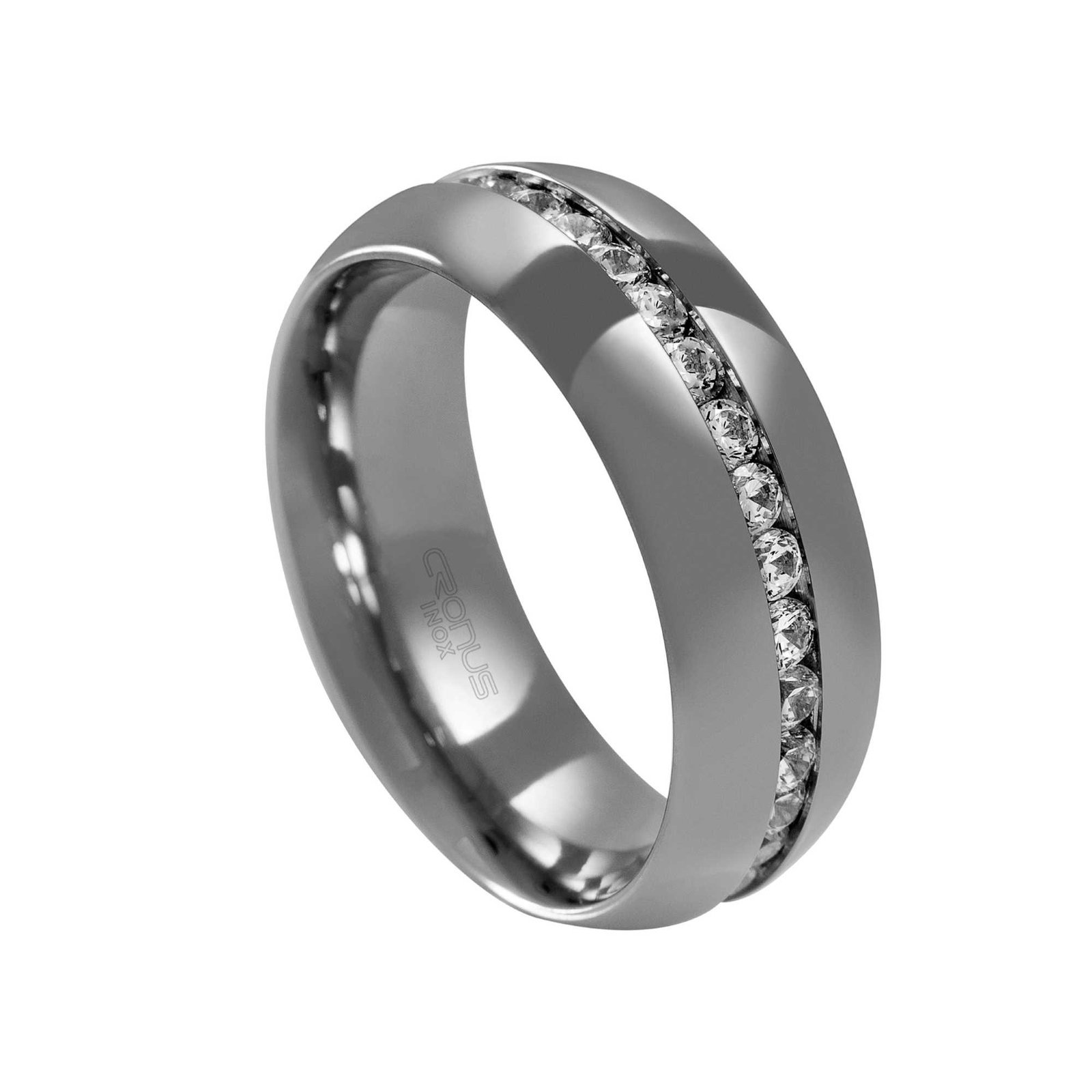 Aliança de Aço Namoro Compromisso Anatômica Cravejada com Zircônias Acabamento Polido 4310