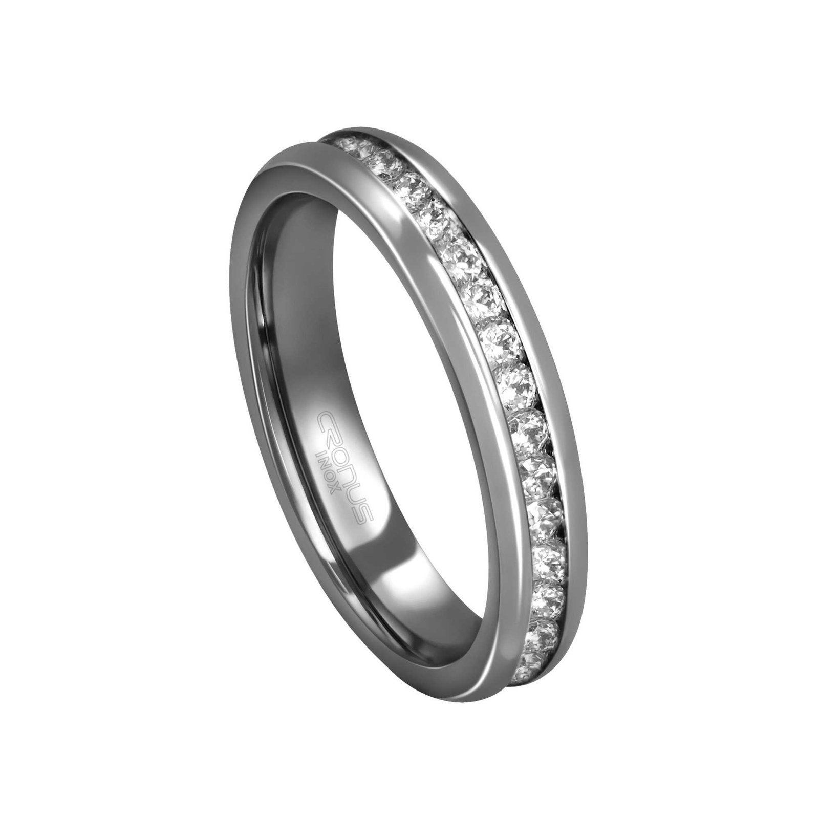 Aliança de Aço Namoro Compromisso Anatômica Cravejada com Zircônias Acabamento Polido 4317