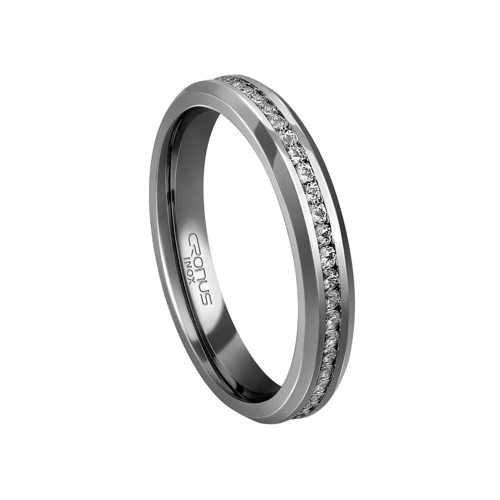 Aliança de Aço Namoro Compromisso Anatômica Cravejada com Zircônias Acabamento Polido 4320