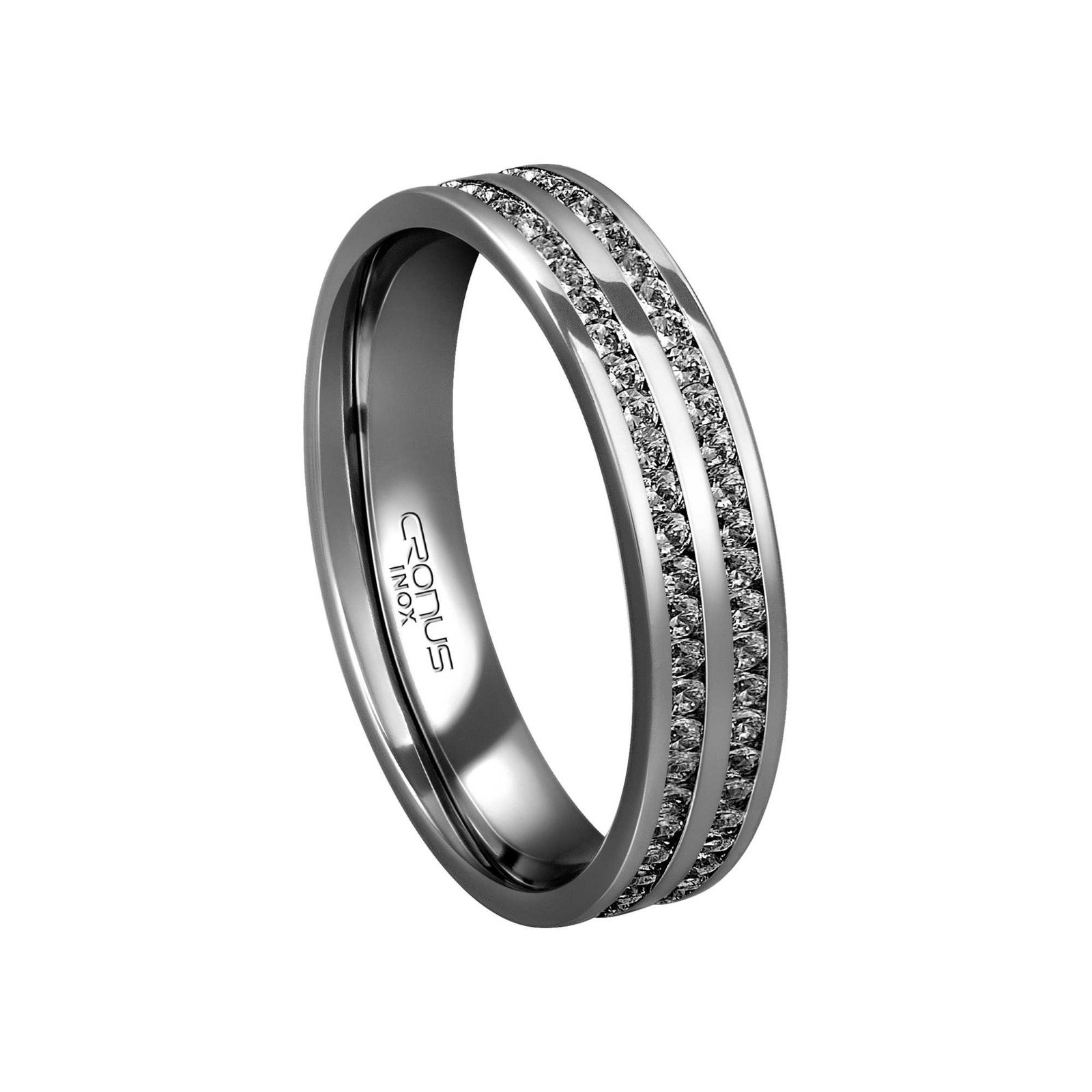 Aliança de Aço Namoro Compromisso Anatômica Cravejada com Zircônias Acabamento Polido 4328