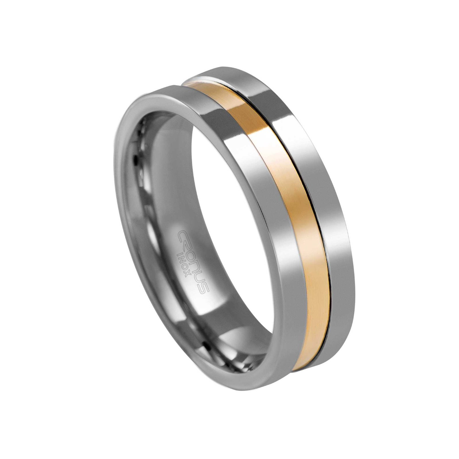 Aliança de Aço Masculina Namoro Compromisso Anatômica Reta com Friso em Ouro Acabamento Polido 4413