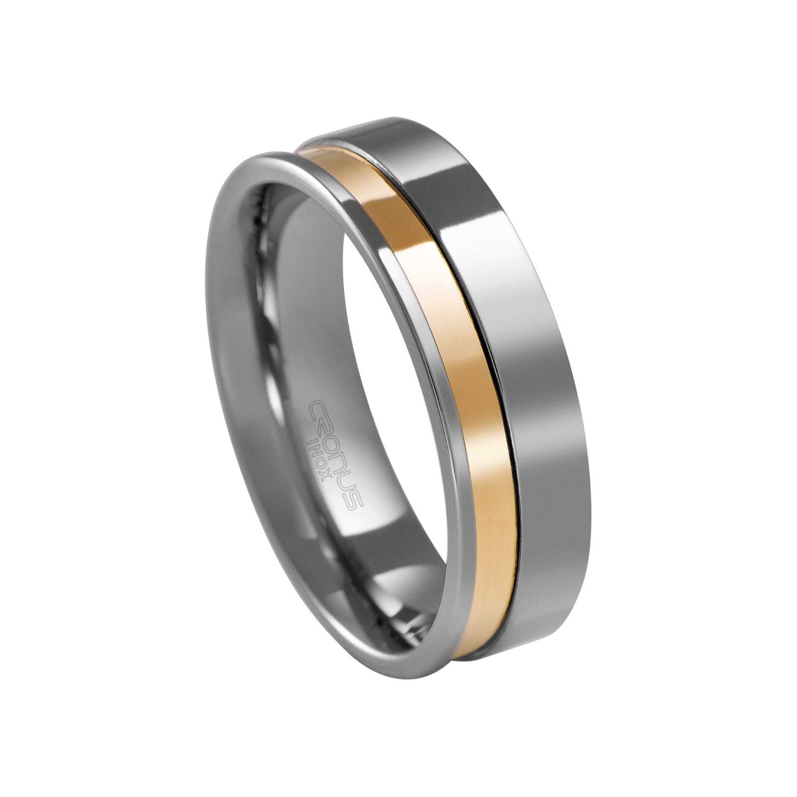 Aliança de Aço Masculina Namoro Compromisso Anatômica Reta com Friso em Ouro Acabamento Polido 4414