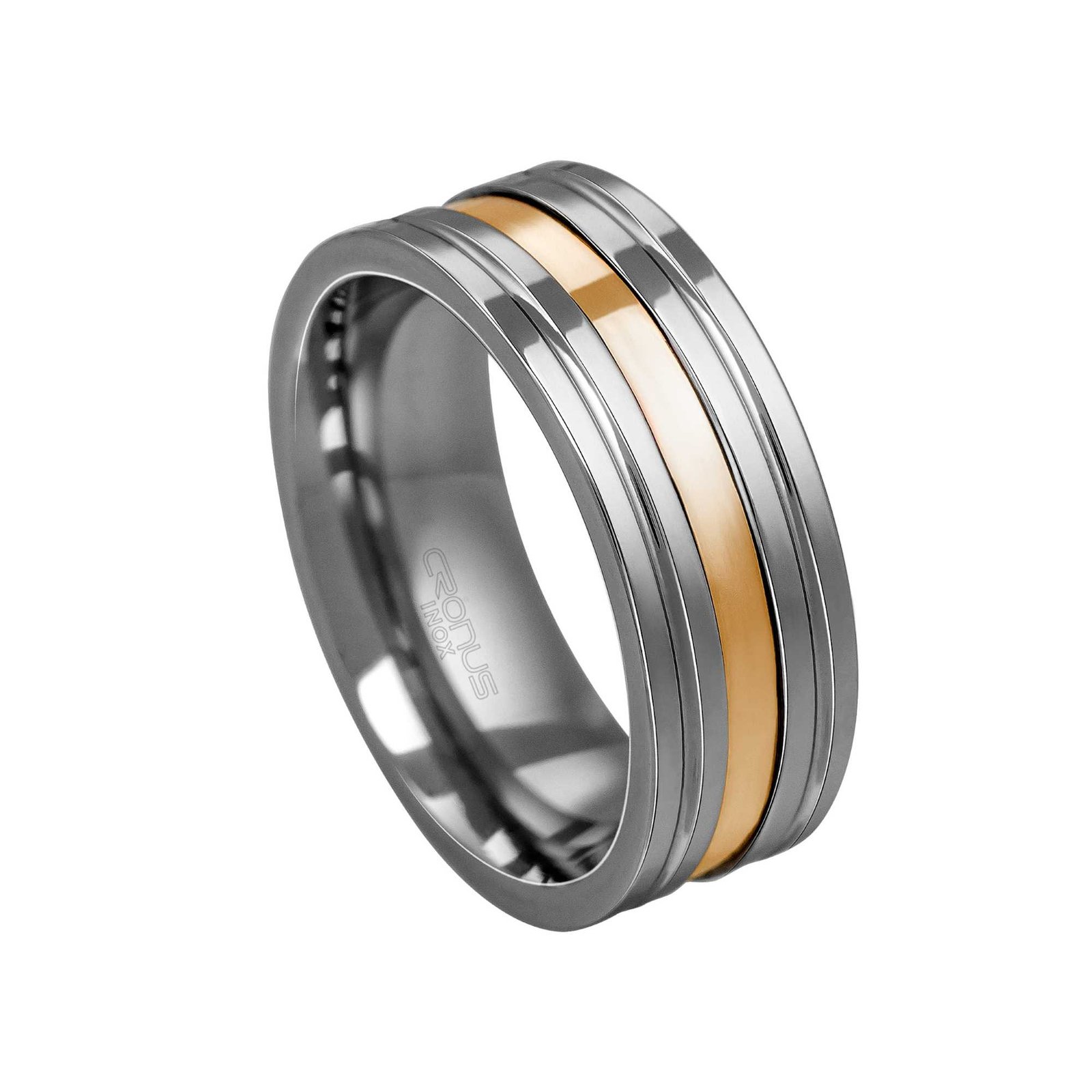 Aliança de Aço Masculina Namoro Compromisso Anatômica Reta com Friso em Ouro Acabamento Polido 4418