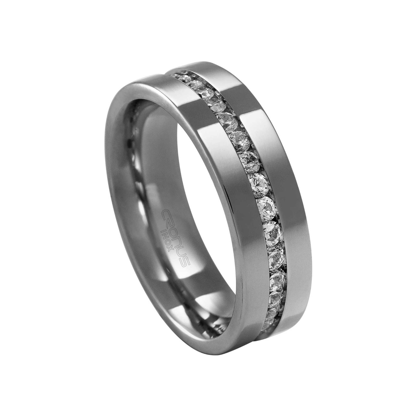 Aliança de Aço Namoro Compromisso Anatômica Reta Cravejada com Zircônias Acabamento Polido 4311