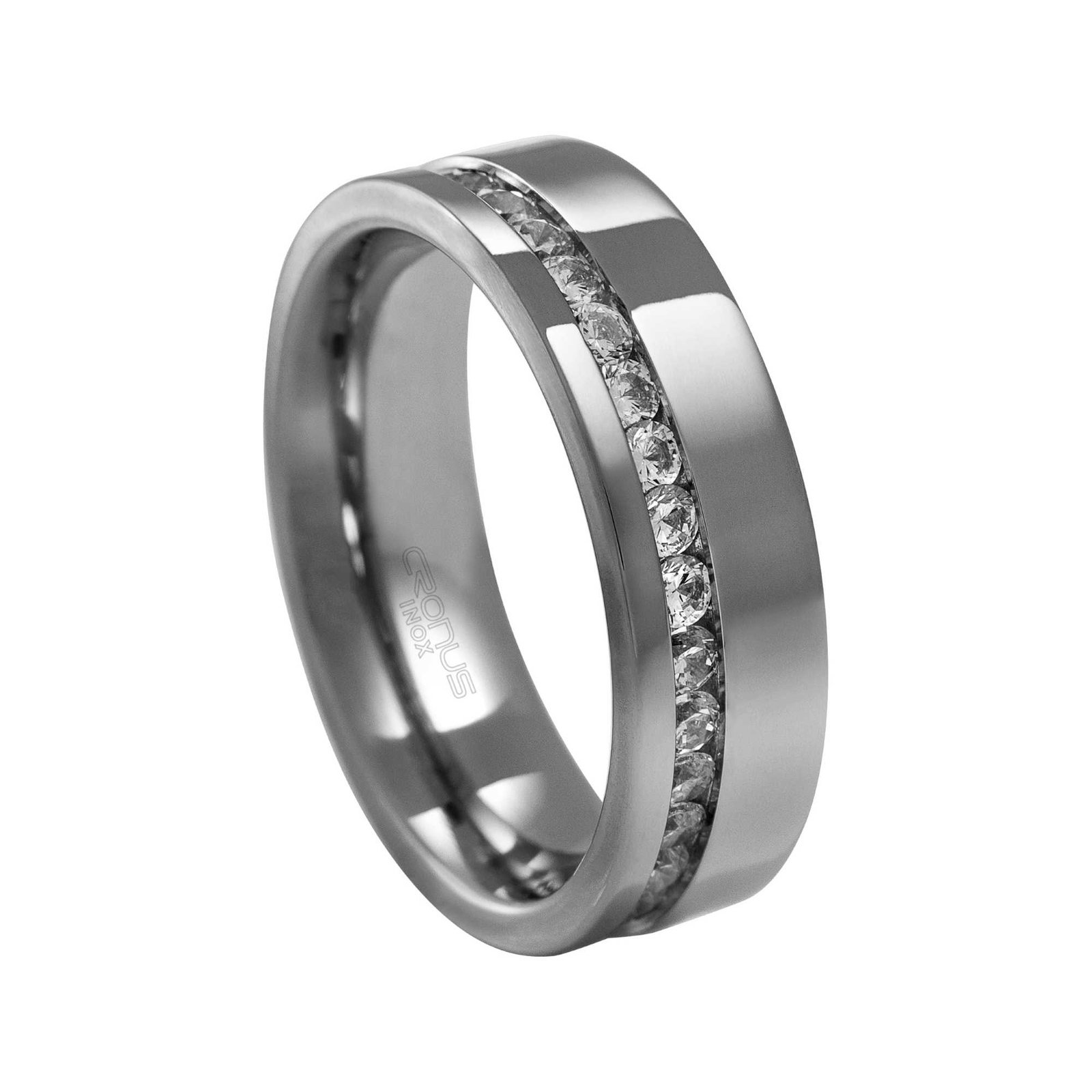 Aliança de Aço Namoro Compromisso Anatômica Reta Cravejada com Zircônias Acabamento Polido 4312