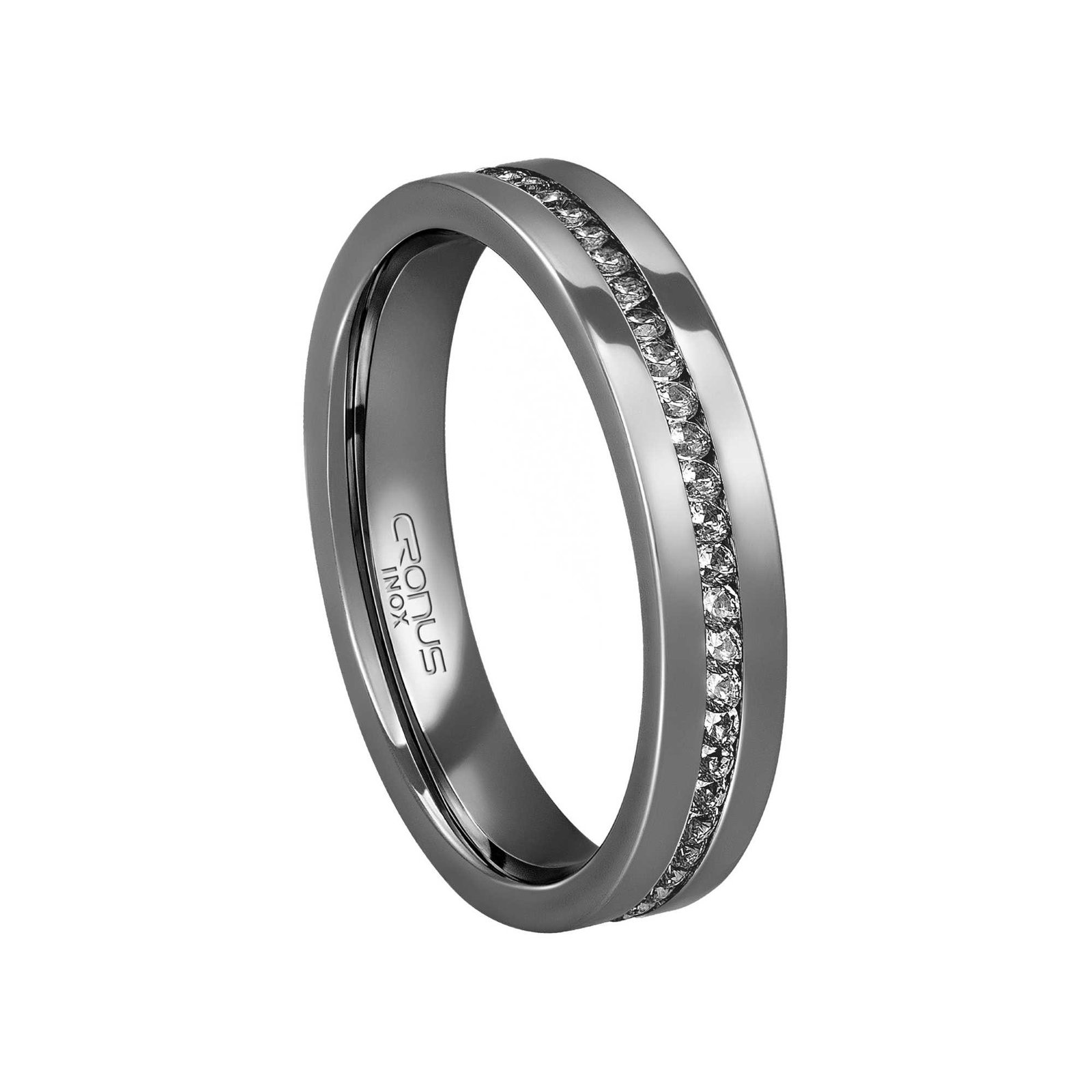 Aliança de Aço Namoro Compromisso Anatômica Reta Cravejada com Zircônias Acabamento Polido 4319