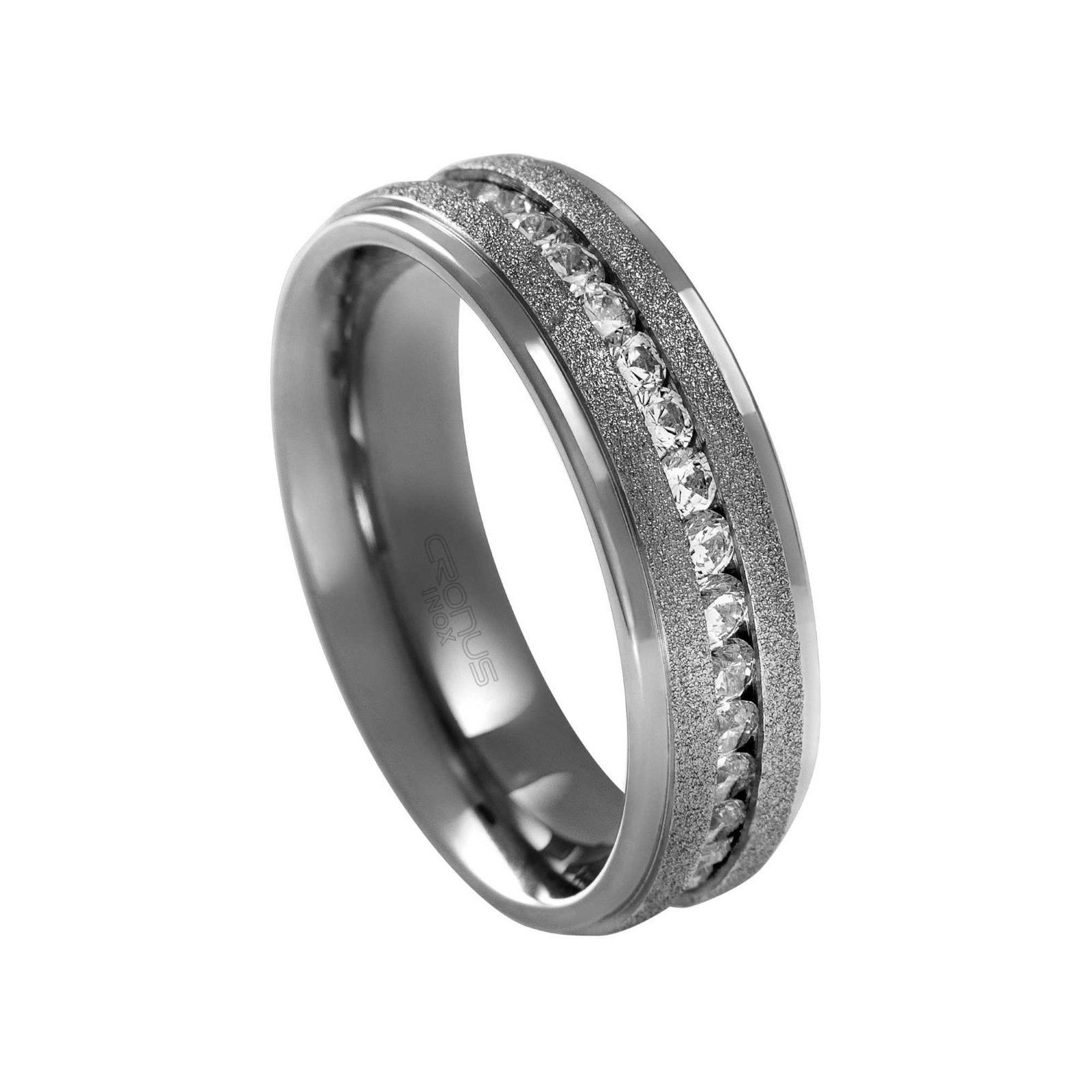 Aliança de Aço Namoro Compromisso Anatômica Reta Cravejada com Zircônias Acabamento Polido e Fosco 4314