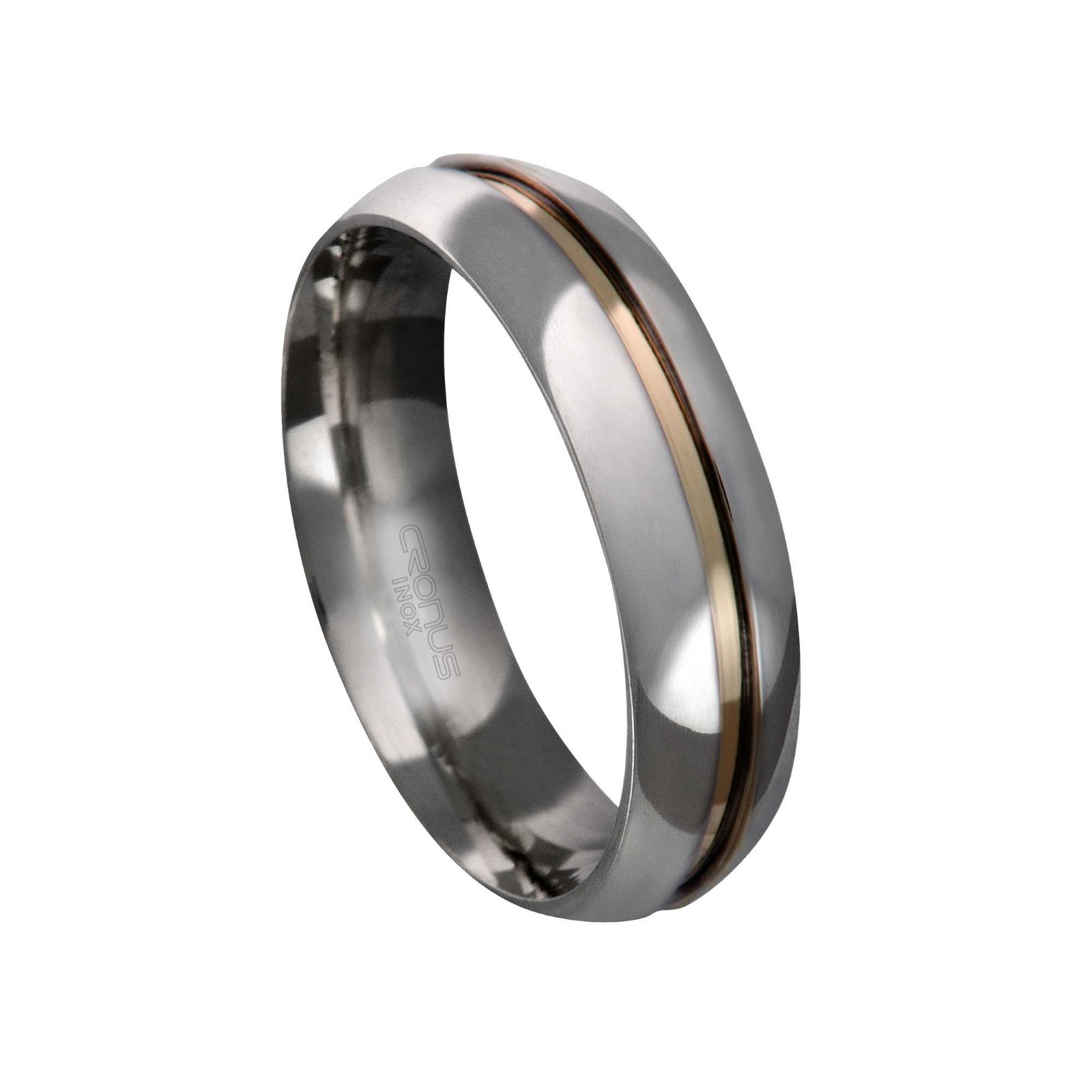 Aliança de Aço Masculina Namoro Compromisso Anatômica com Friso em Ouro 3A51