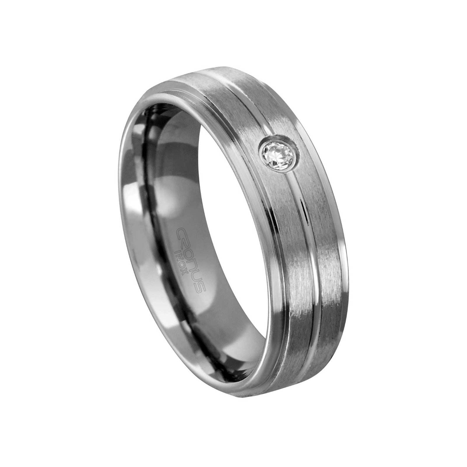 Aliança de Aço Namoro Compromisso Reta com Friso e Zircônia Acabamento Fosco RAAP62