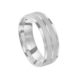 Aliança de Prata Masculina Namoro Compromisso Anatômica com Friso Alto Relevo Fosco  2249