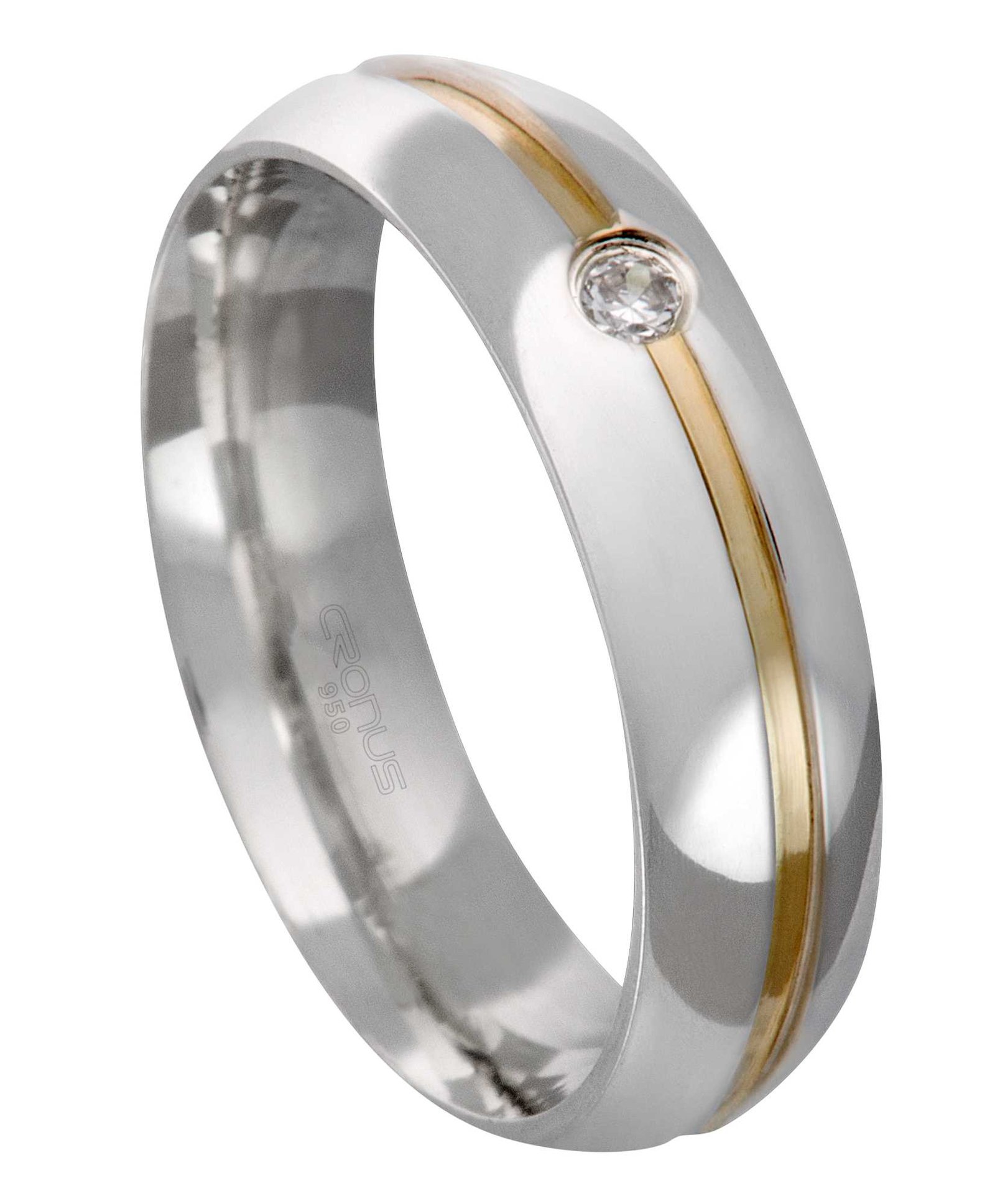 Aliança de Prata Namoro Compromisso Anatômica com Zircônia e Friso em Ouro Acabamento Polido AOP5