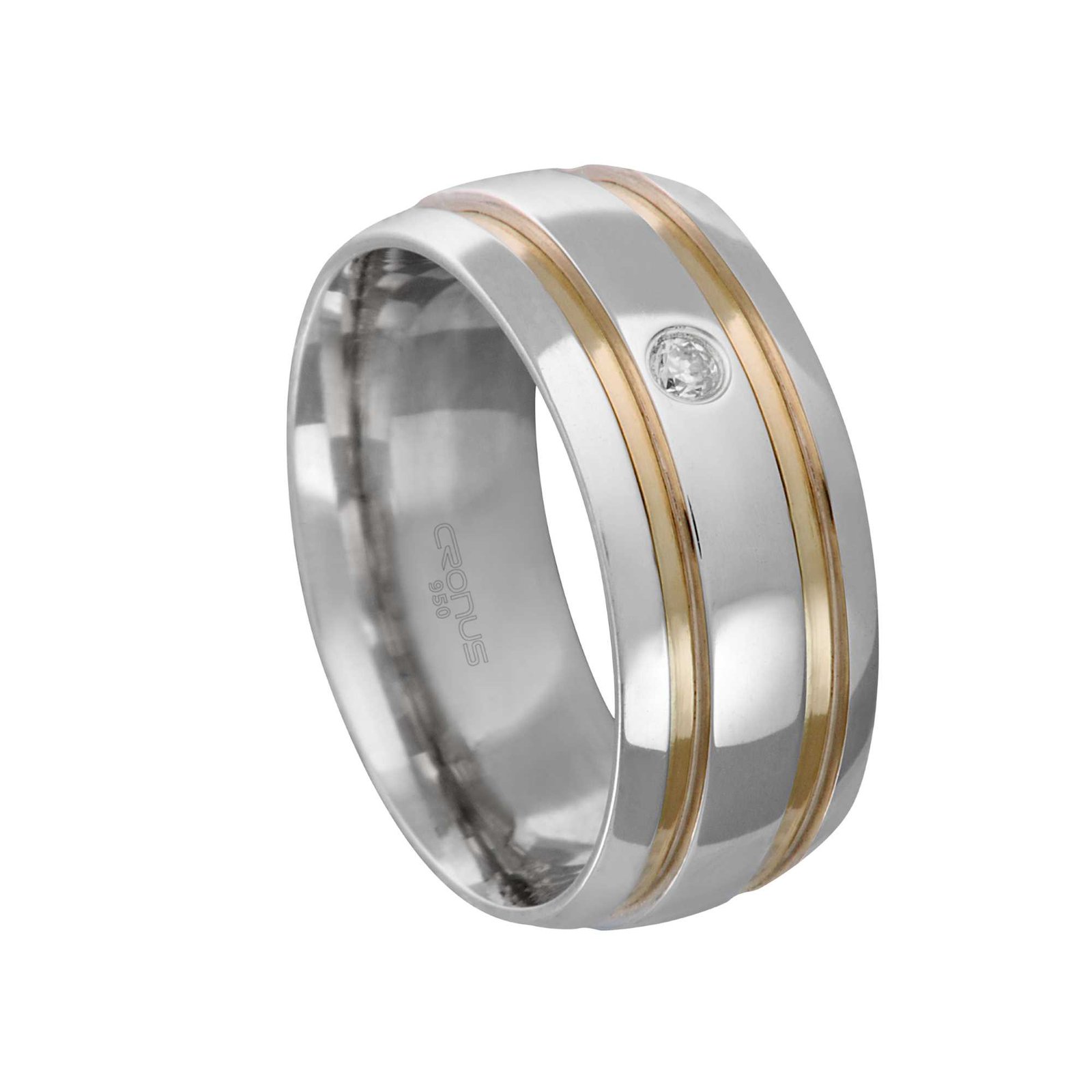 Aliança de Prata Namoro Compromisso Anatômica com Zircônia e Frisos em Ouro Acabamento Polido 2507