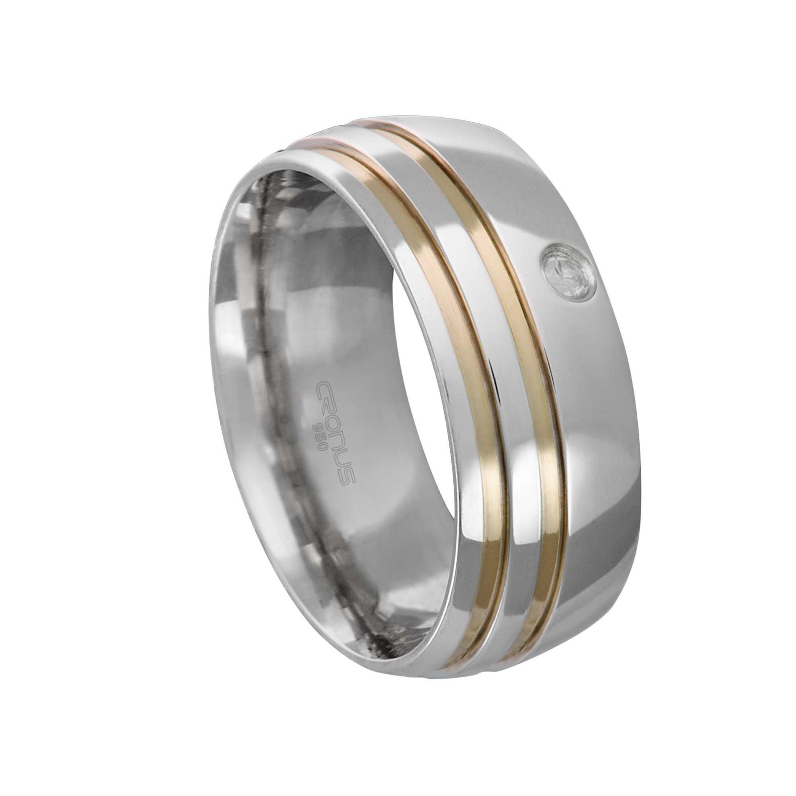 Aliança de Prata Namoro Compromisso Anatômica com Zircônia e Frisos em Ouro Acabamento Polido 2508