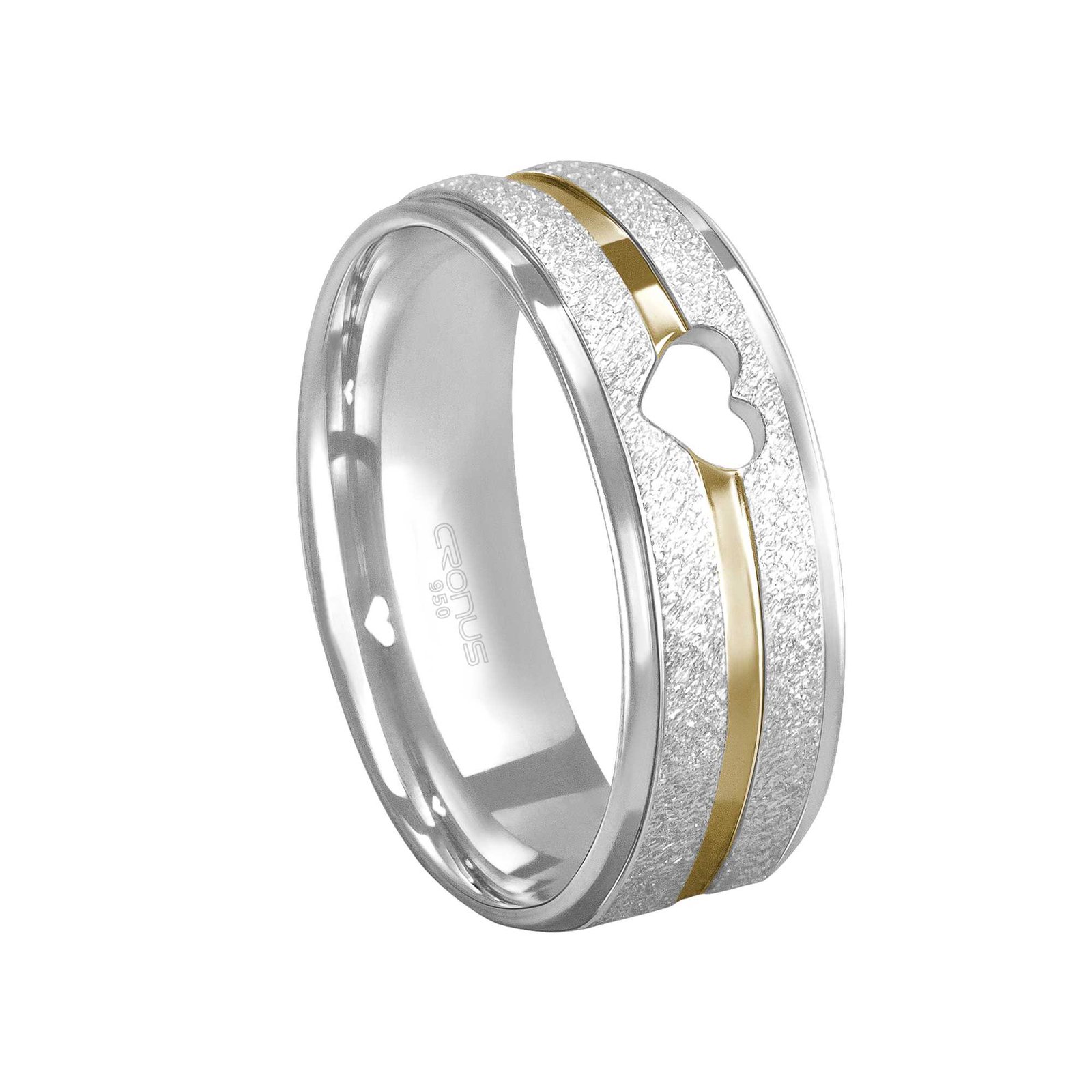 Aliança de Prata Namoro Compromisso Anatômica Coração Vazado e Friso em Ouro Acabamento Fosco e Polido 2450