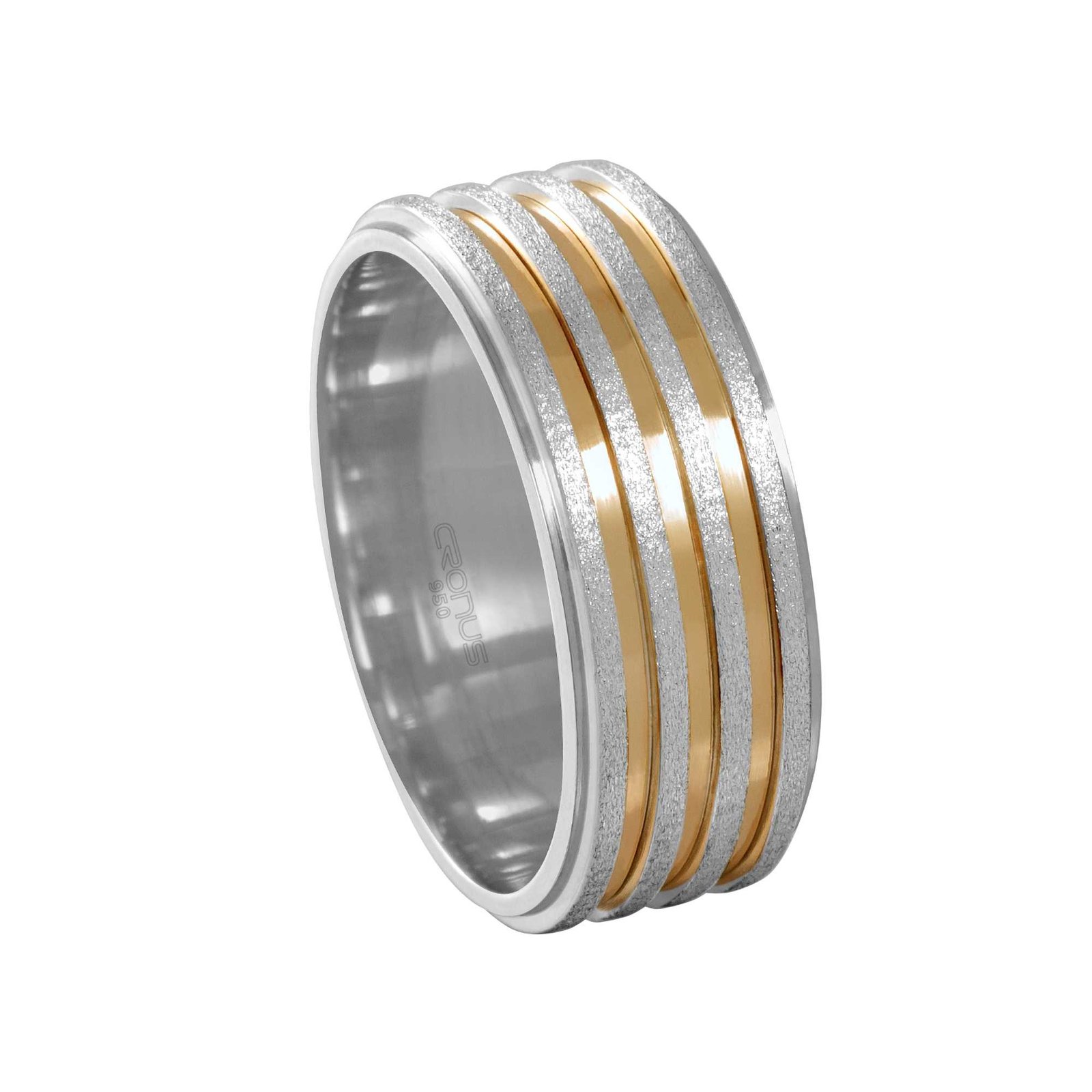 Aliança de Prata Masculina Namoro Compromisso Anatômica Frisos em Ouro Acabamento Fosco e Polido 2414